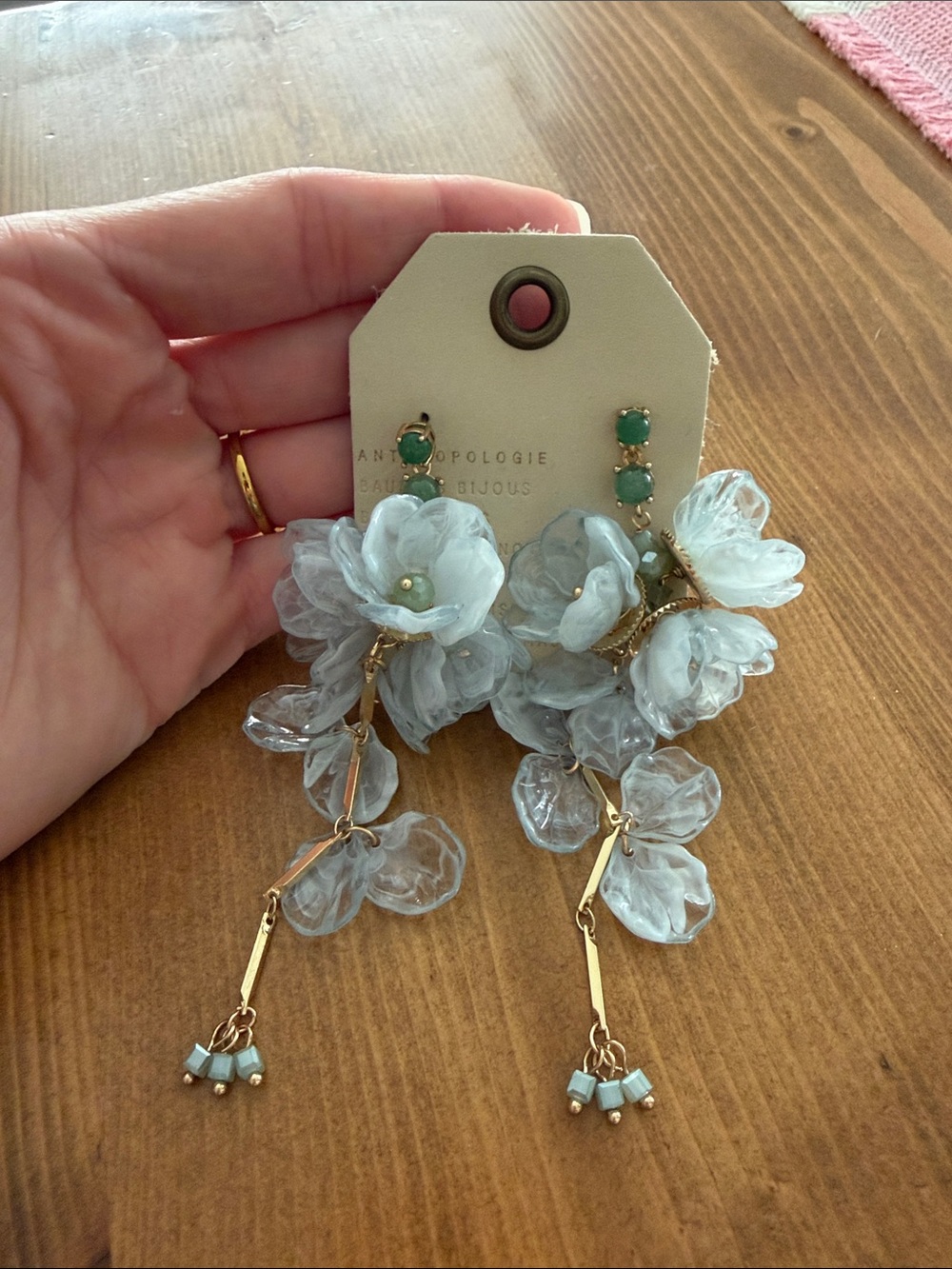 Anthropologie Pale Blue Floral Cascade Earrings